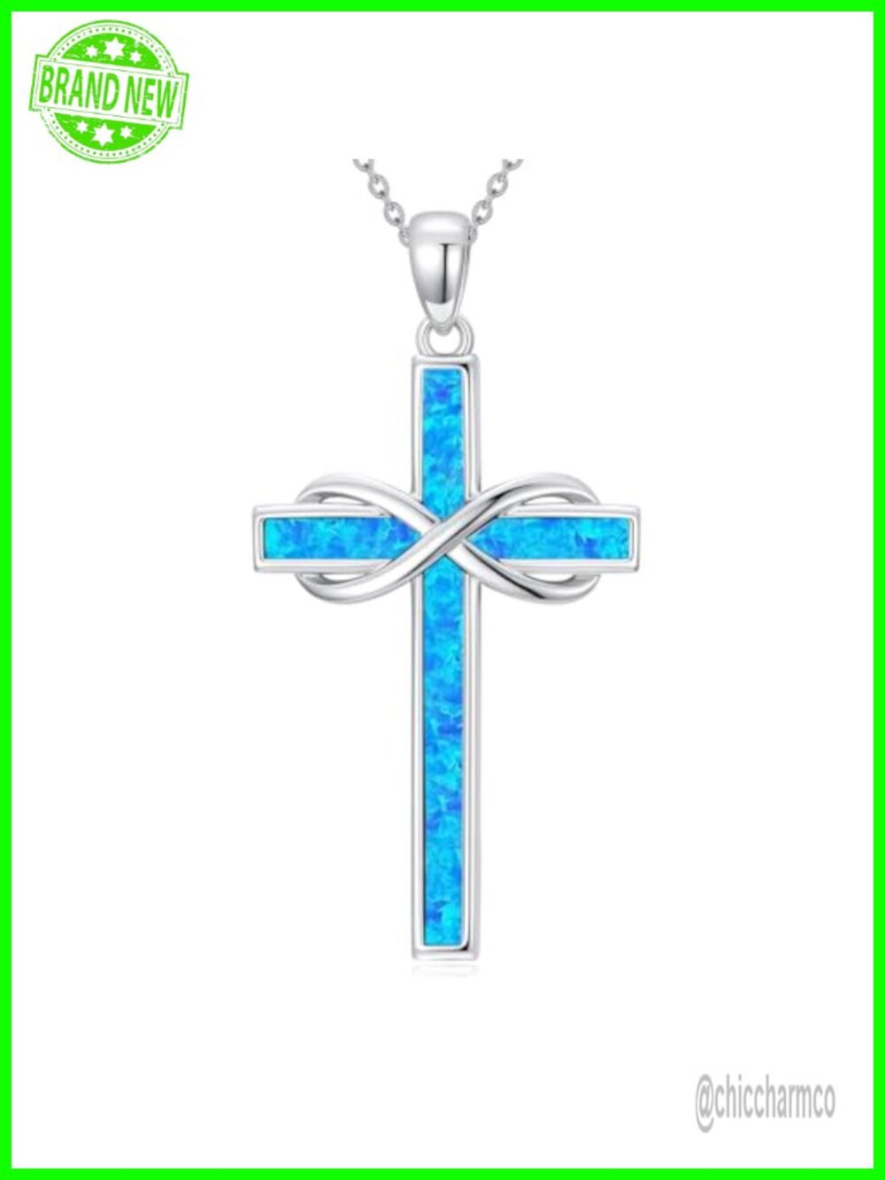 Opal Infinity Cross Pendant Necklace 18+2 Inch Women Religious Jewelry